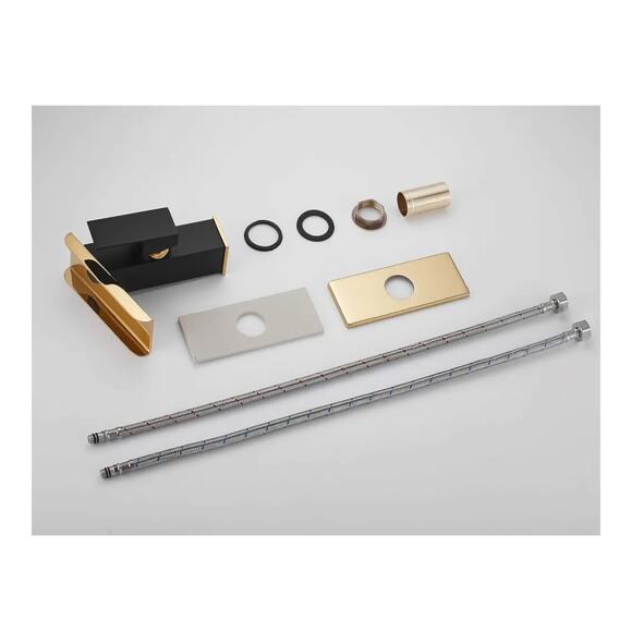 Modern Black Gold Waterfall Bathroom Faucet 1-Hole w/ Cover Plate - Picture 6 of 9